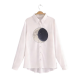White Long-Sleeve Shirt with Moon Graphic Print