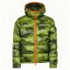 Men’s Green Camouflage Puffer Jacket with Contrast Orange Zipper