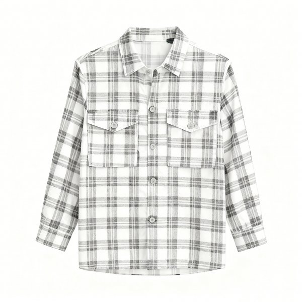 Women's White & Gray Plaid Shirt
