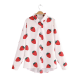 White Long-Sleeve Shirt with Red Strawberry Print