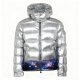 Men’s Silver Metallic Puffer Jacket with Galaxy-Print Hem